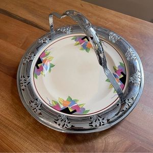 Vintage Umbertone Farberware Leigh Potters Art Deco Tulip Plate Chrome Platter